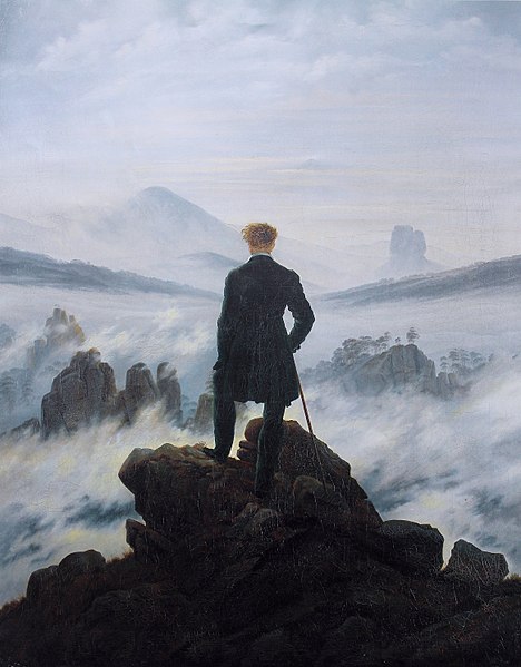 Le Voyageur contemplant une mer de nuages, 1818. Huile sur toile, 74,8 × 94,8 cm, Hambourg Kunsthalle (Caspar David Friedrich)